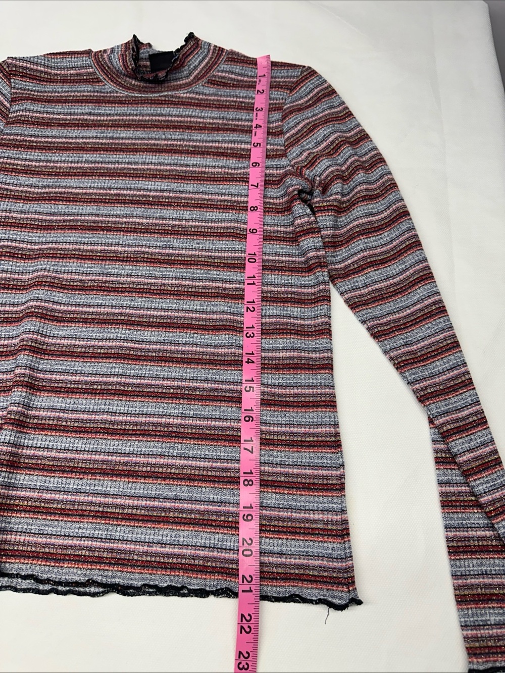 Target Striped Ribbed Long-Sleeve Top in Burgundy and Light Gray - Picture 6 of 7